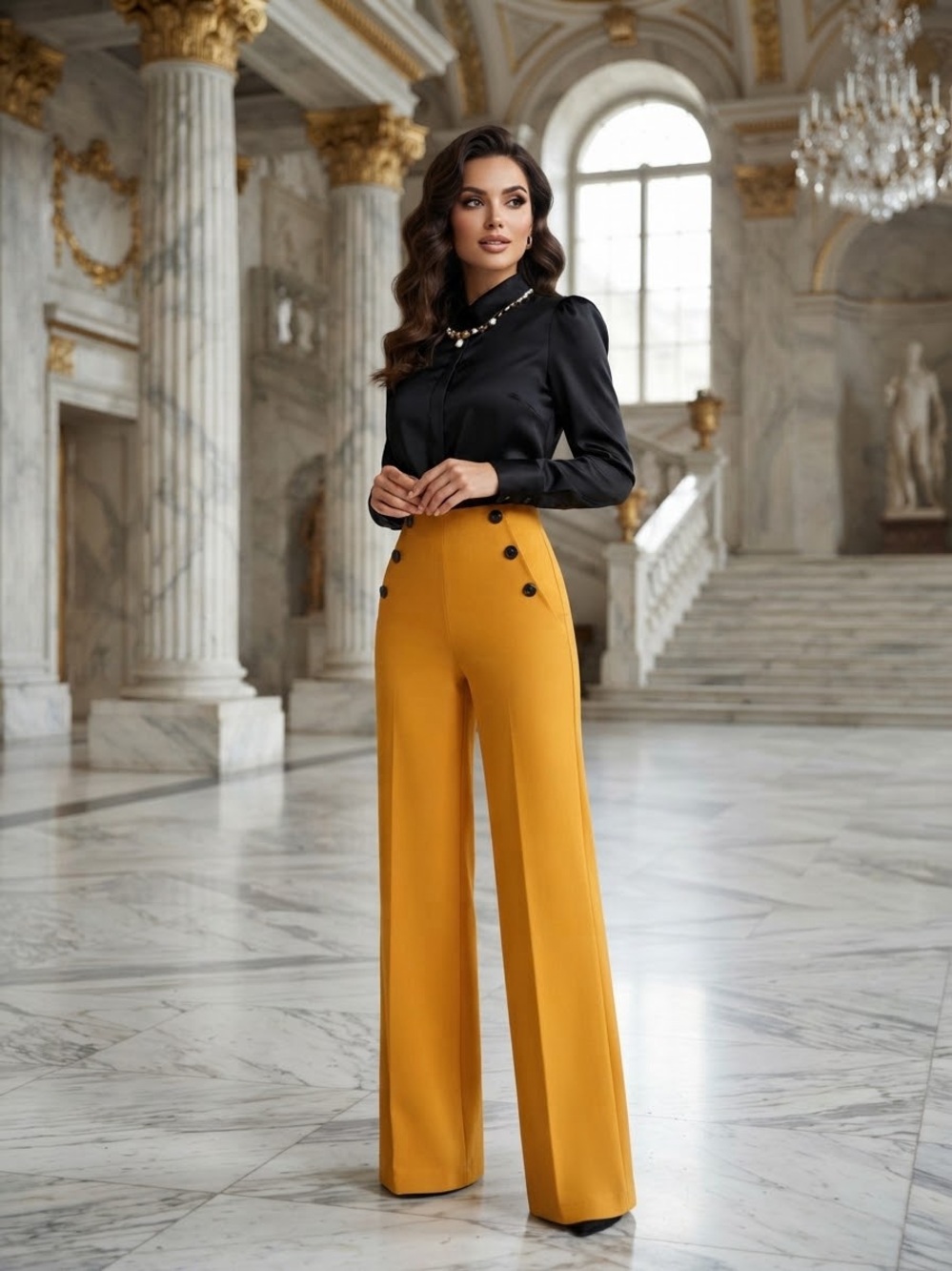 JB by Julie Brown Mustard Yellow High-Rise Wide-Leg Pants